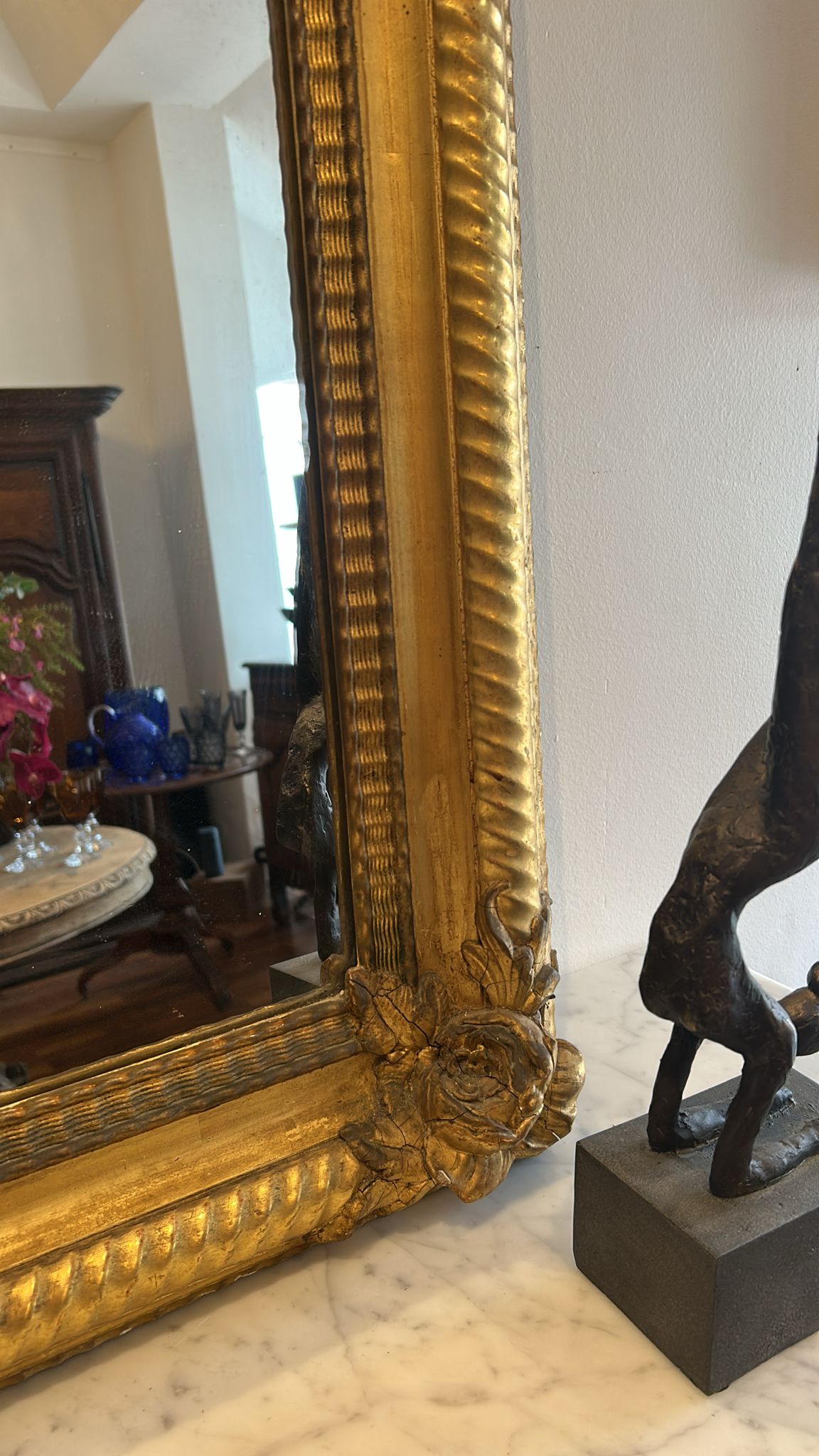 French Gilt Mirror rose crest H144 W89