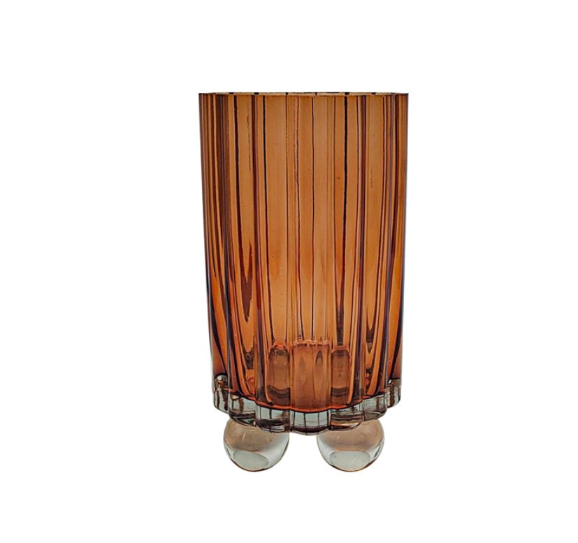 Vase glass ball legs amber