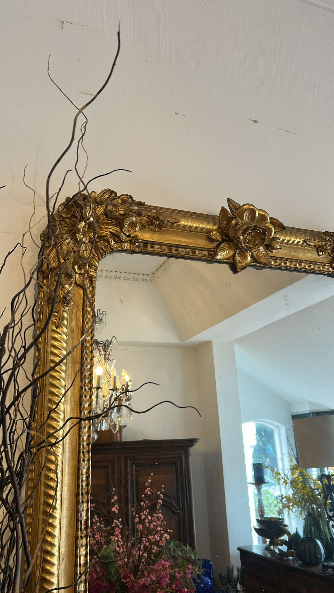 French Gilt Mirror rose crest H144 W89