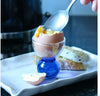 Glass ball egg holder/shot glass set of 2 Blue