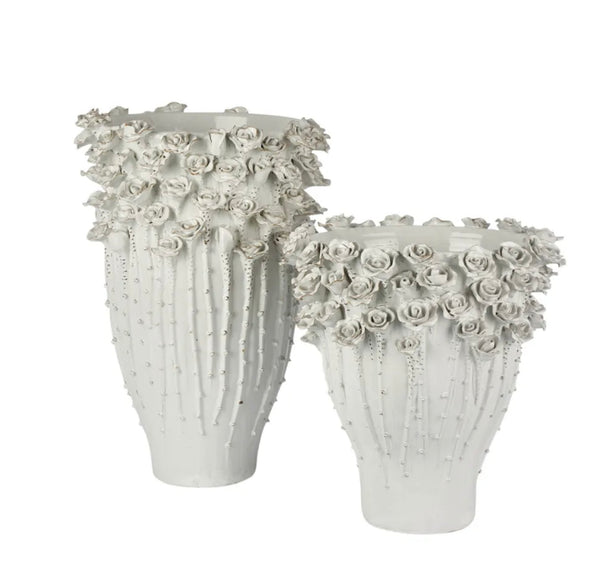 Vase ceramic rose blooms white XXL