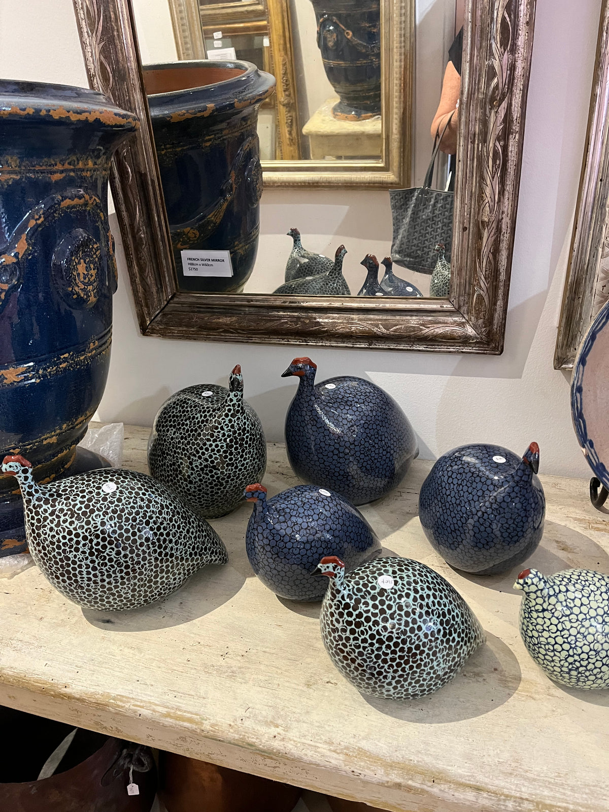 Ceramic Guinea Fowl Light blue & black