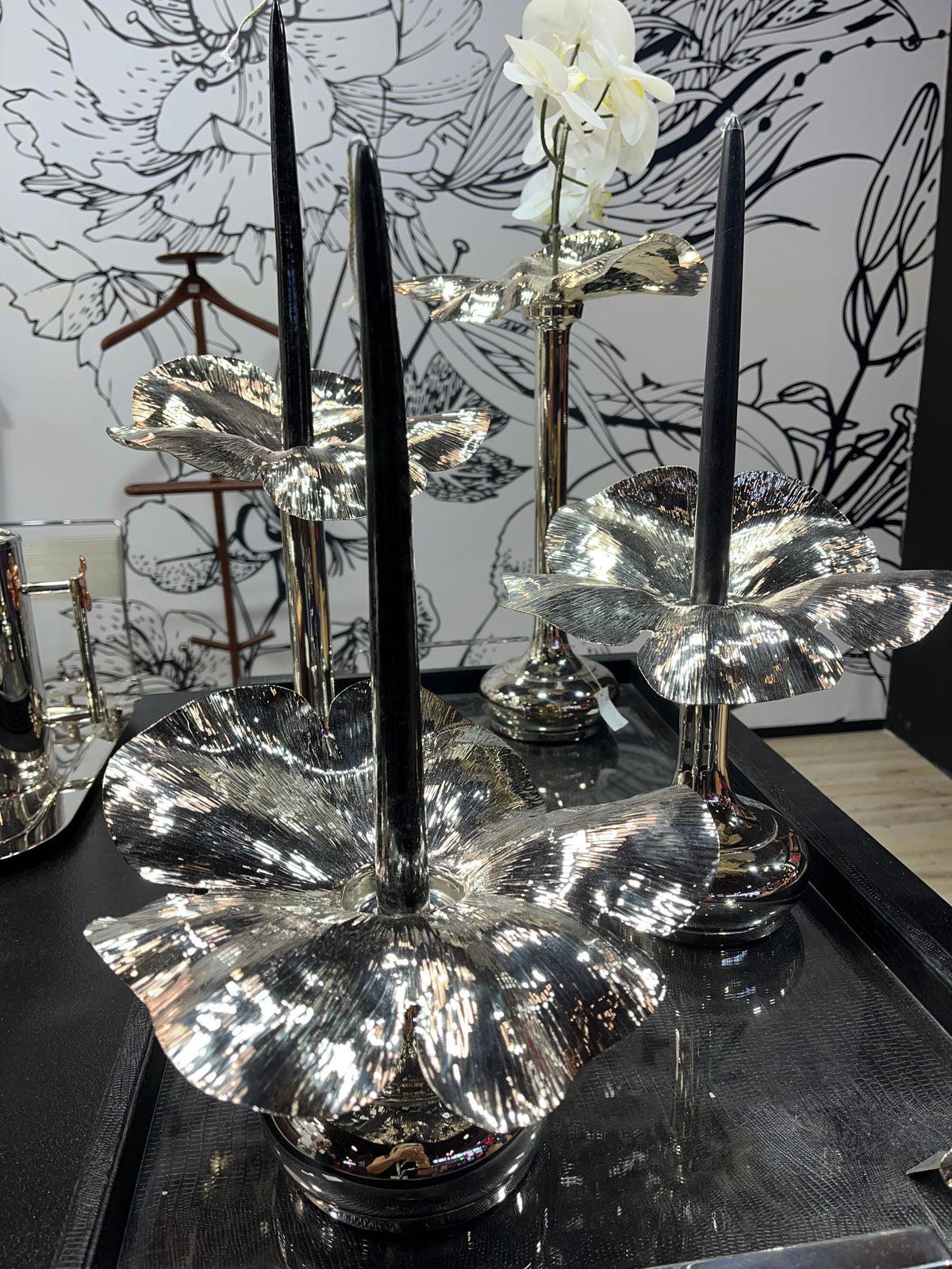 Silver plate flower candleholder