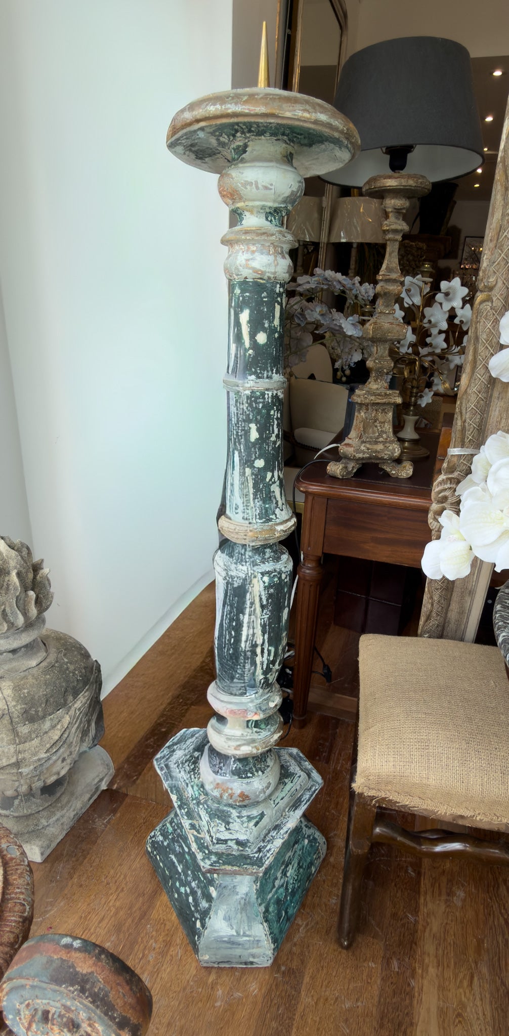Candleholder timber blue wash