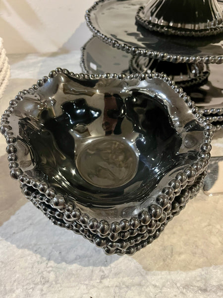 Melamine pearl beaded black bowl S (20cm)
