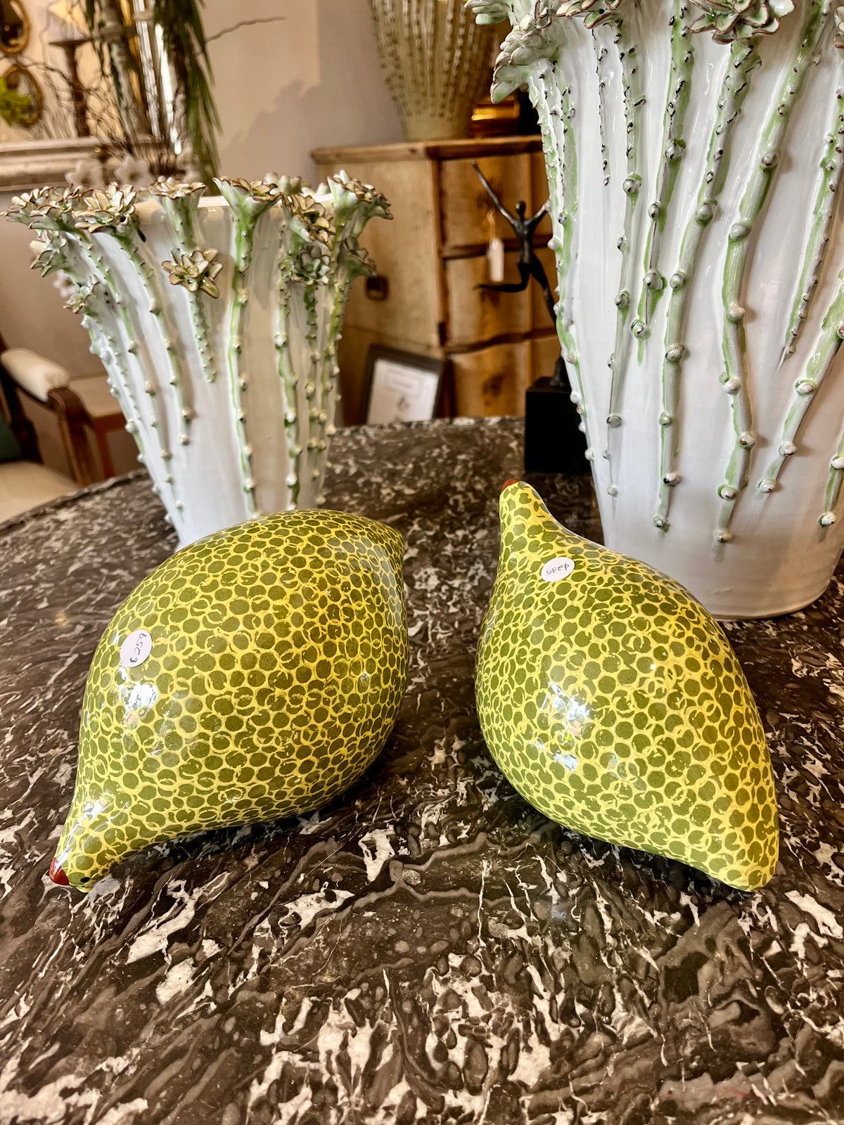 Ceramic Quail yellow & green
