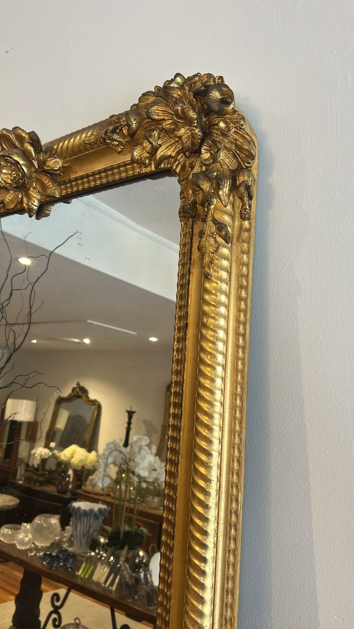 French Gilt Mirror rose crest  H144 W89