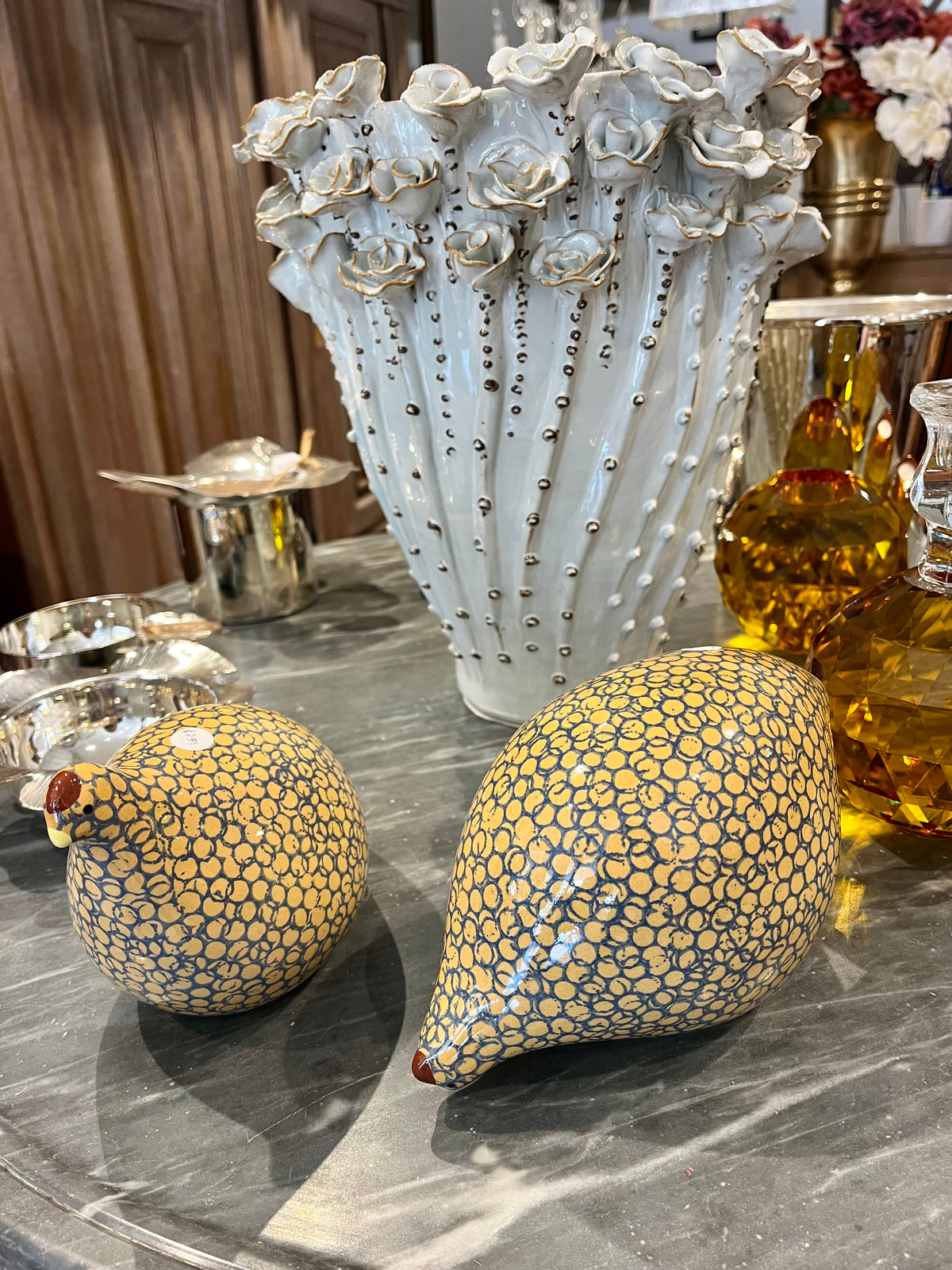 Ceramic Quail orange & blue