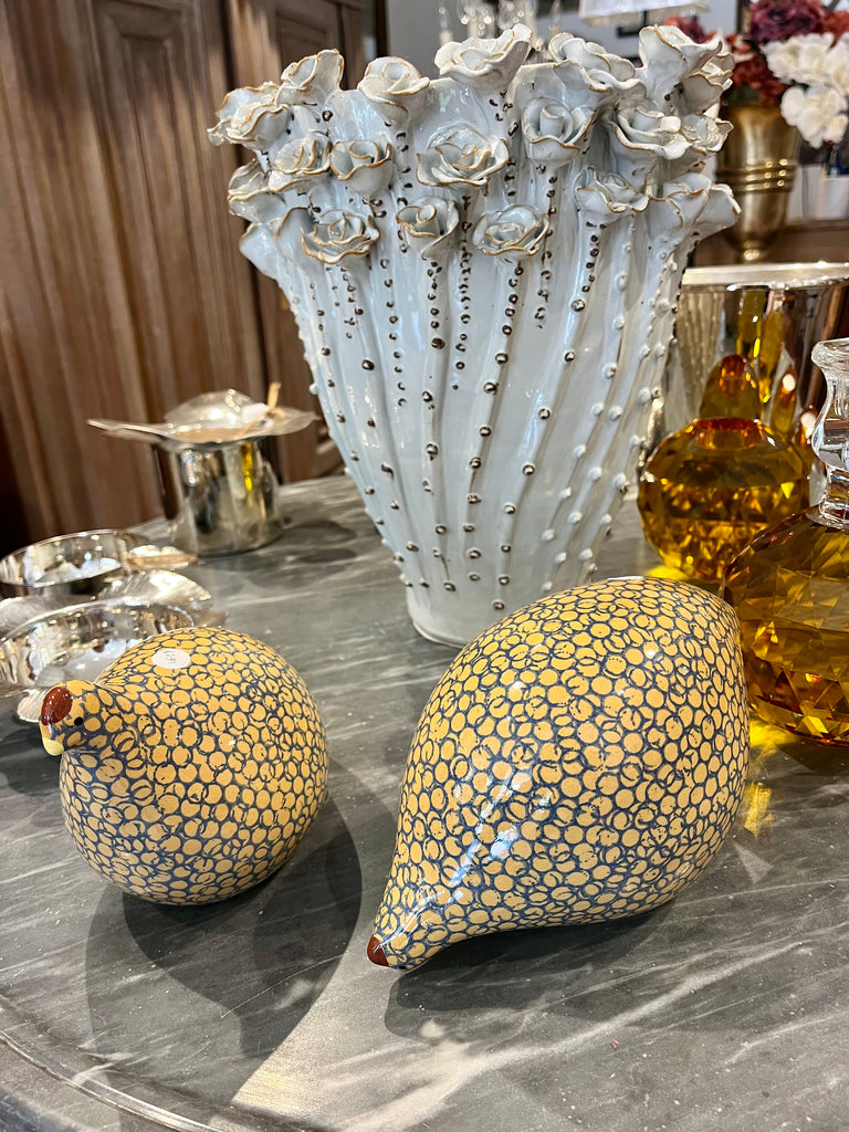 Ceramic Quail orange & blue