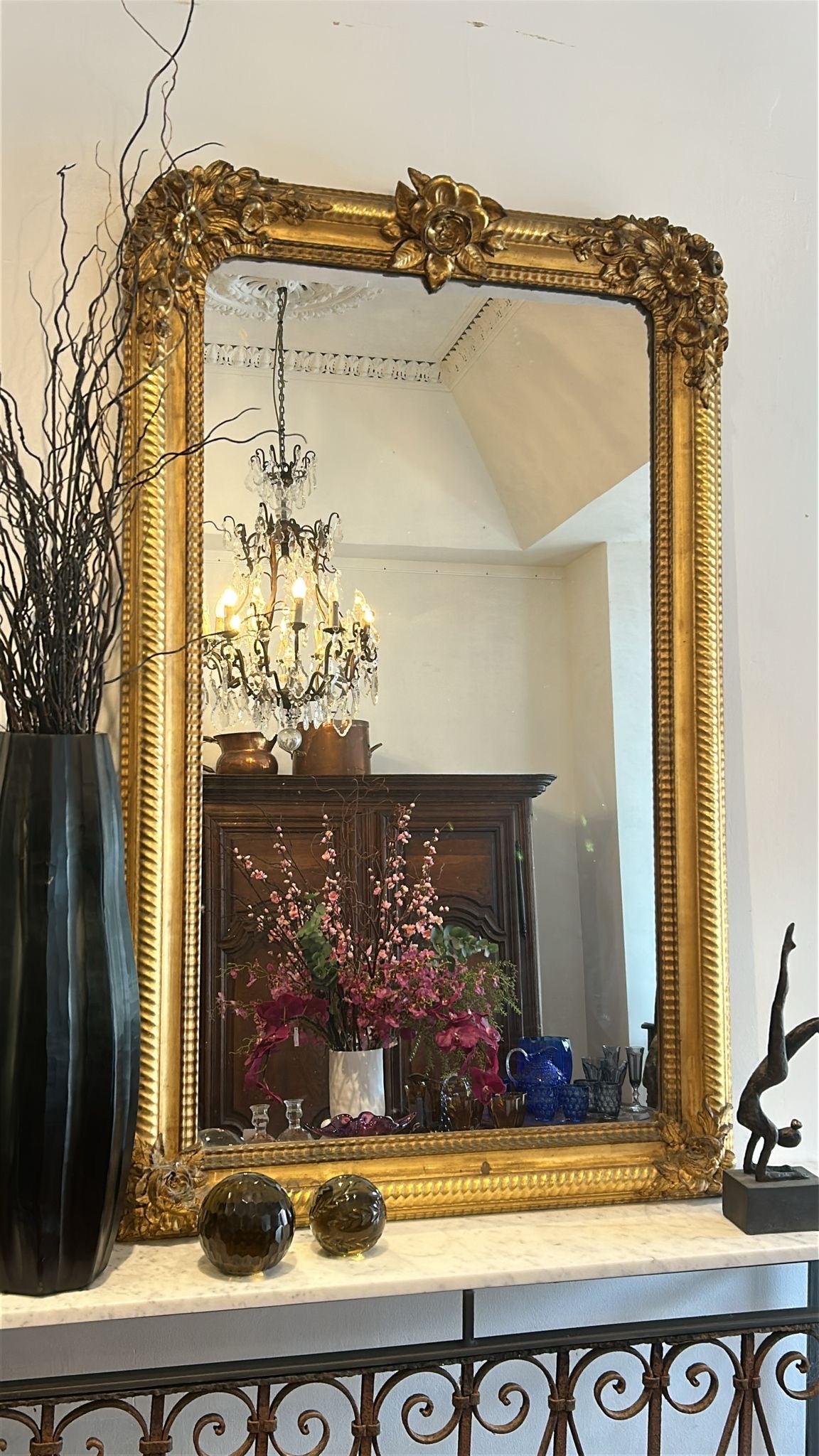 French Gilt Mirror rose crest  H144 W89