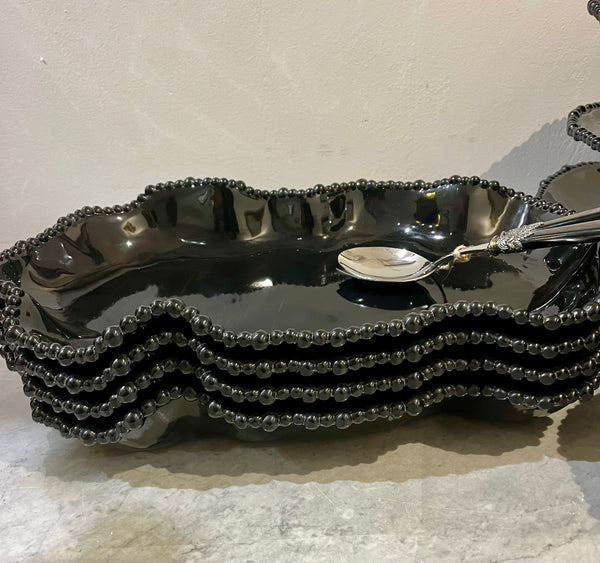 Melamine pearl beaded black irregular bowl 44cm