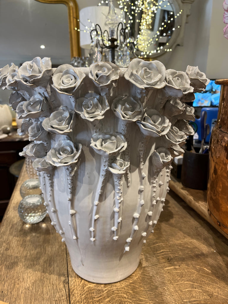 Vase rose blooms white  XL