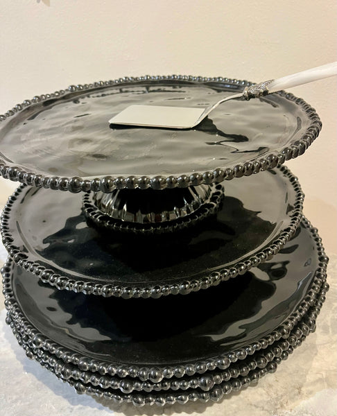 Melamine pearl beaded black cake stand