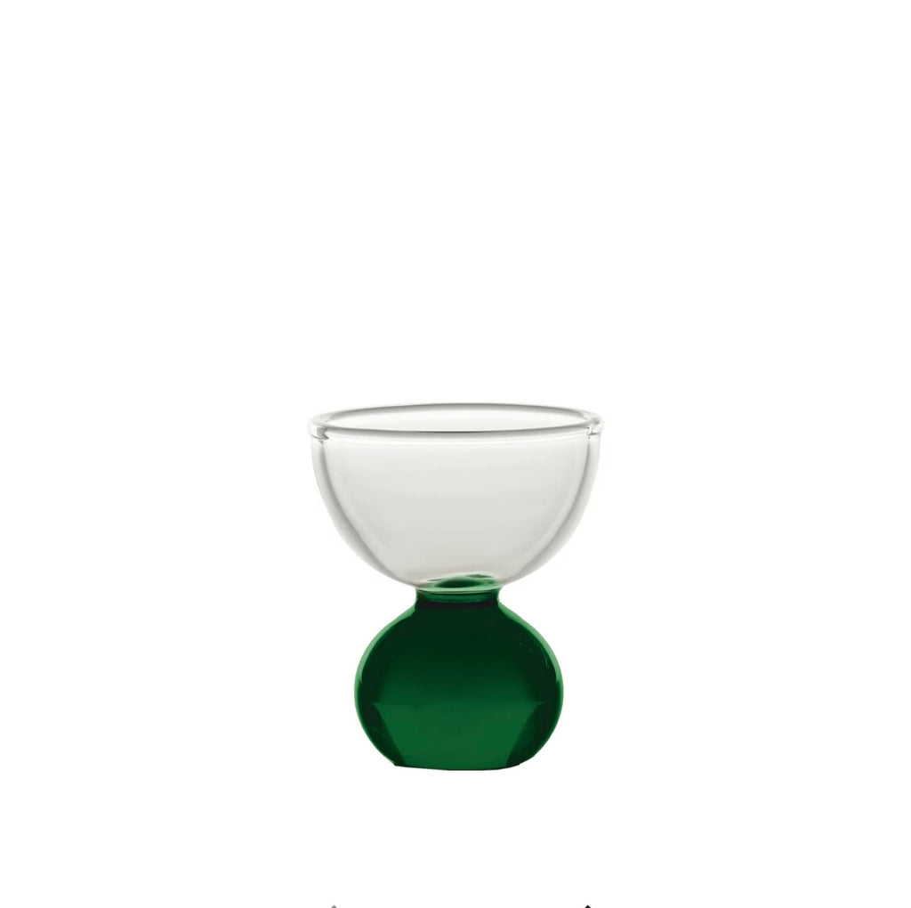 Glass ball egg holder/shot glass set of 2 Green