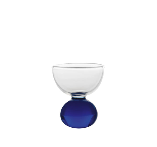 Glass ball egg holder/shot glass set of 2 Blue