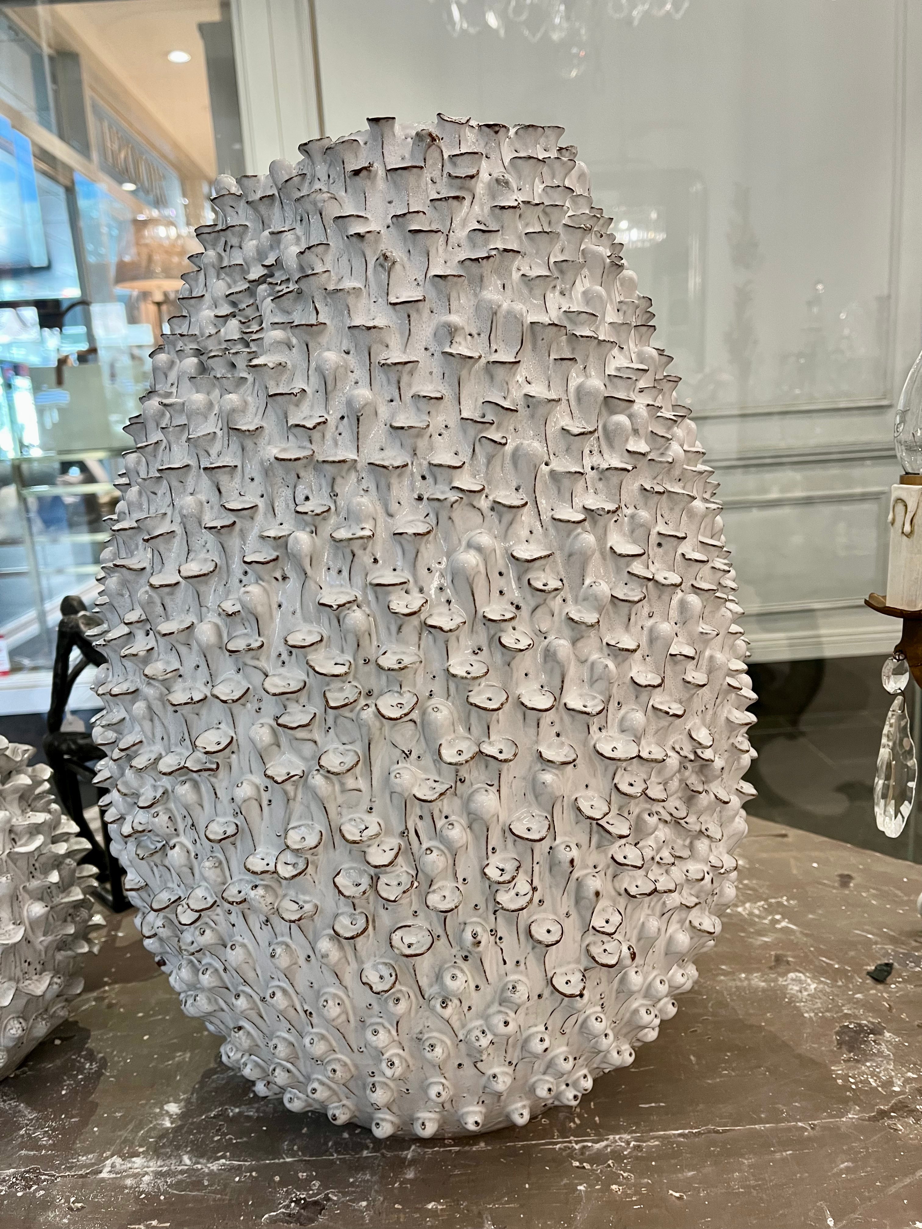 Vase ceramic barnacle egg shape white XL