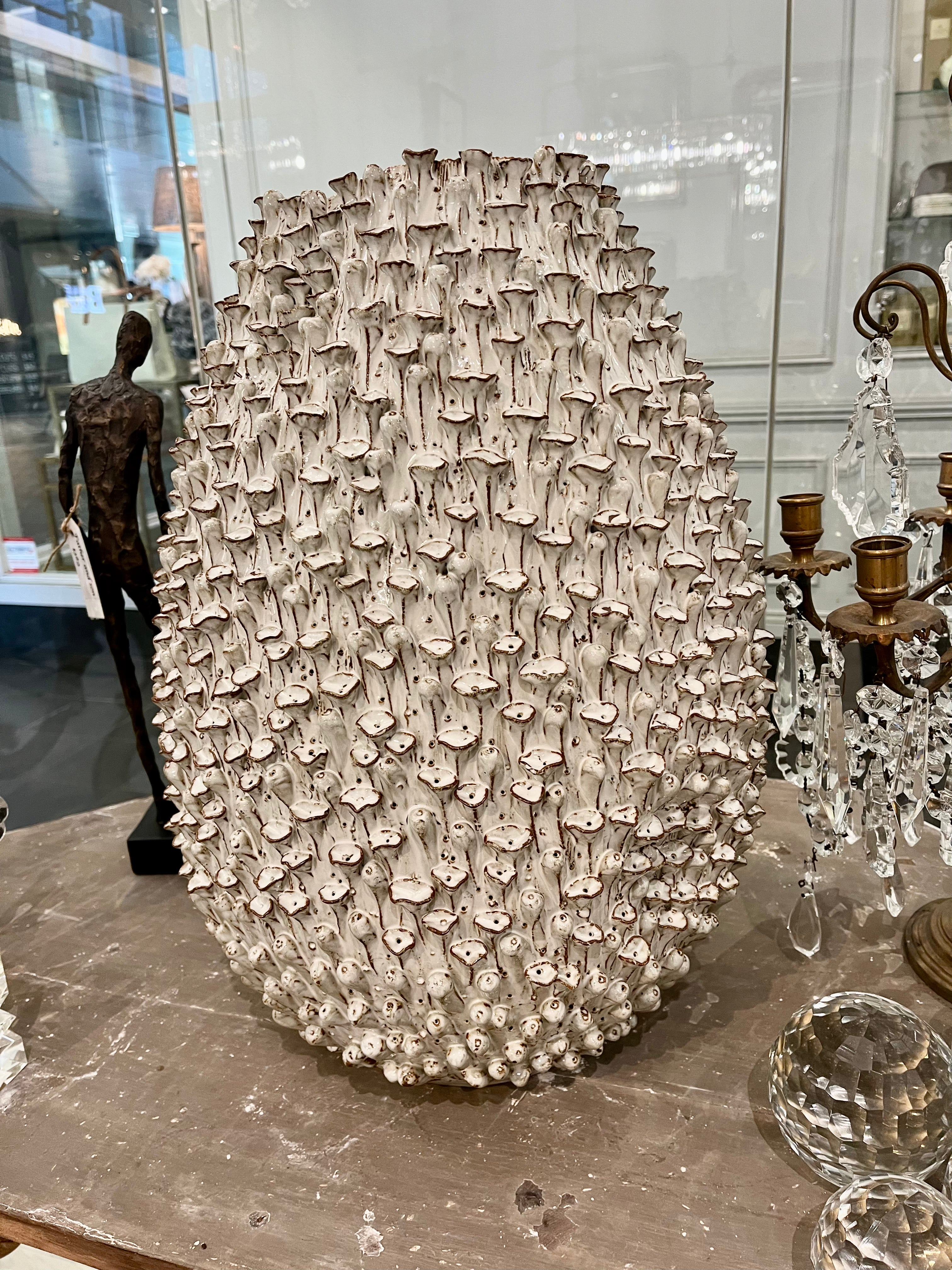 Vase ceramic barnacle egg shape white XL
