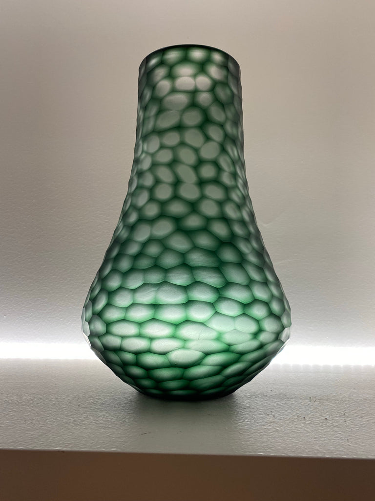 Vase carved glass torquoise blue H39