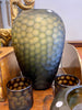 Vase carved glass amber & green H34