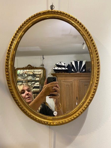 ✅French mirror gilt oval beaded gilt mirror  H45✅